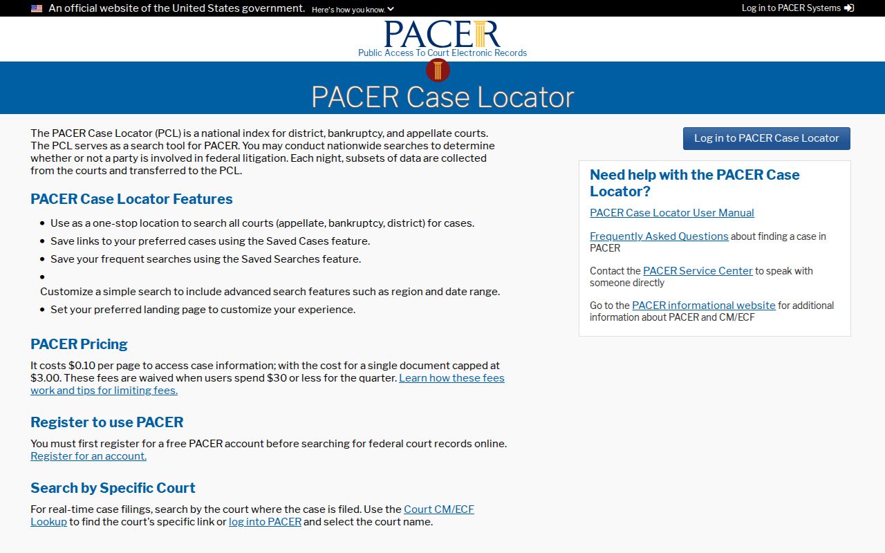 Rialto resident lookup through the PACER Case Locator